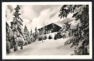 Ansichtskarte Schutzhaus KTT, Berghütte im Schnee am Kahlenberg