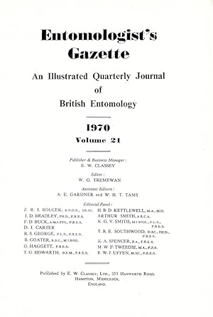 Entomologist's Gazette. Vol. 21 (1970), Title page and Index