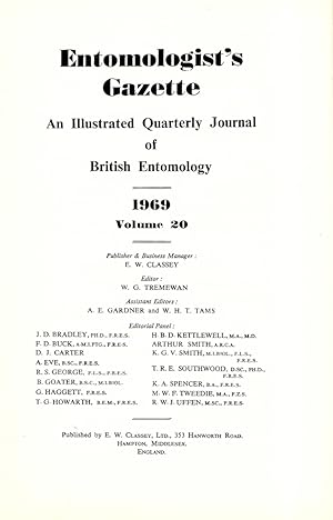 Entomologist's Gazette. Vol. 20 (1969), Title page and Index