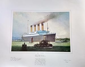 A limited edition of the watercolour by Laurence Bagley of R.M.S.Titanic steaming down Southampto...