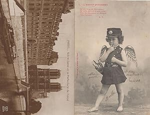 French Child Policeman Police Station 2x Old Paris France Old Postcard