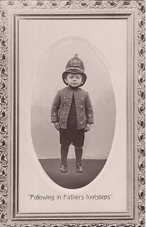 Boy Policeman Following In Fathers Footsteps Antique Police Postcard