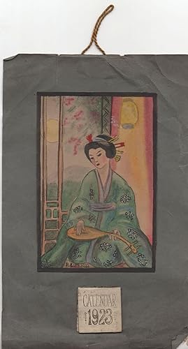 Japanese Geisha Kimono with Lute 1923 Calendar