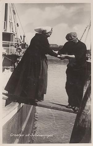 Walking The Plank Holland Boat Sailor Helps Old Lady RPC Postcard