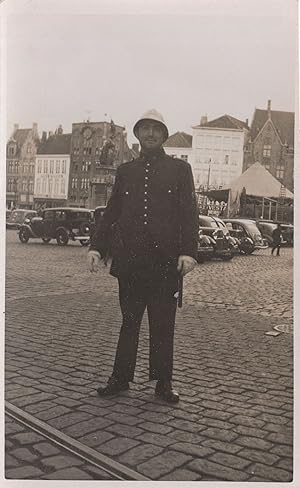 Belgium Policeman At Bruges Square Vintage Real Photo Postcard