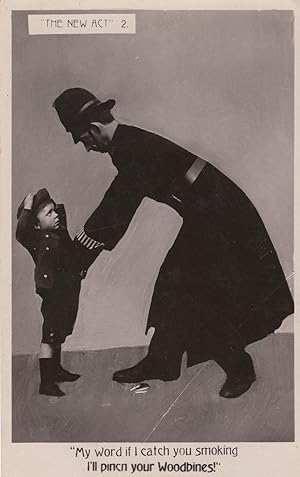 Smoking Reform Act 2 Child Woodbine Cigarettes Policeman Old Postcard