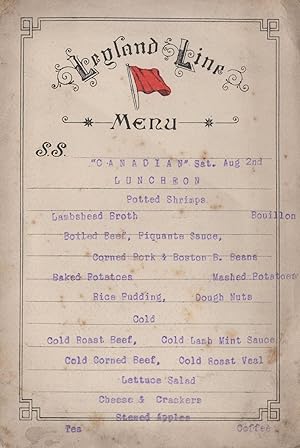 SS Canadian Antique Leyland Lines Ship Menu