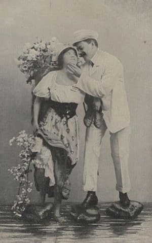 Sailor Holding Womans Shoes While Kissing Her Old Postcard