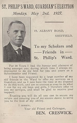 Imagen del vendedor de Ben Crewsick Sheffield MP Politician Old 1927 Advertising Card a la venta por Postcard Finder