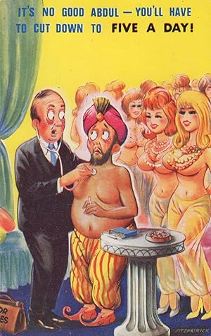 Bild des Verkufers fr Sultan Ali Baba With Too Many Wives 1970s Comic Postcard zum Verkauf von Postcard Finder