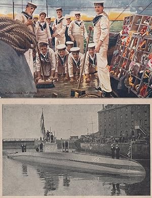 War Submarine Captured WW1 Cleaning The Decks 2x Ship Postcard s