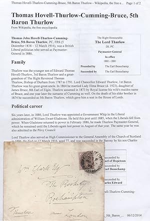 Thomas Hovell Thurlow 5th Baron Victorian MP Envelope
