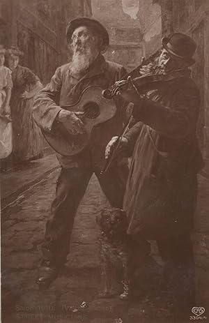 Salon French Street Musicians Old Real Photo Postcard