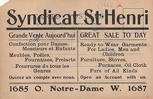 St Henri Notre Dame French Clothing Fur Coats Old Advertising Postcard