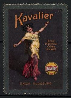 Bild des Verkufers fr Reklamemarke Kavalier - beste Lederputzcreme der Welt, Union Augsburg, tanzende Frau zum Verkauf von Bartko-Reher
