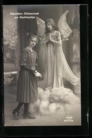 Ansichtskarte Segnender Engel bei Mädchen zur Konfirmation