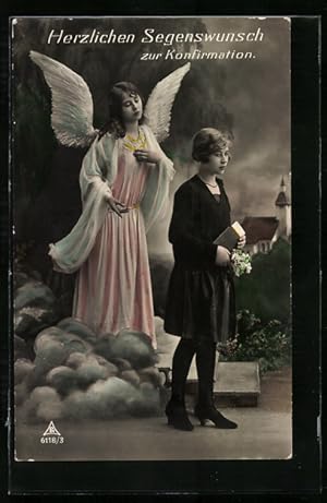 Ansichtskarte Engel segnet Mädchen zur Konfirmation