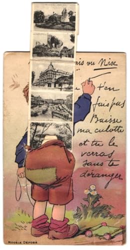 Leporello-Carte postale Nice, Vues sous les pantalons, L`Opéra, l`Hotel Ruhl, Vue générale