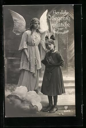 Ansichtskarte Engel begleitet Mädchen bei der Konfirmation