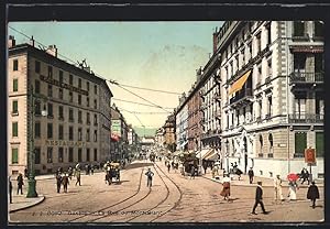 Ansichtskarte Geneve, La Rue du Mont Blanc, Strassenbahn