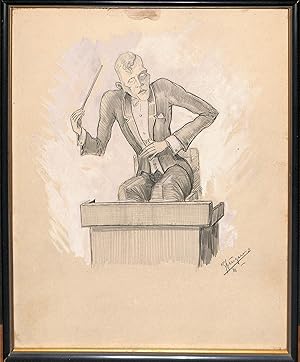 Seller image for Knappertsbusch am Dirigierpult sitzend. Karikatur in Bleistift mit Weihhung von "GJrgens" (?). for sale by Eberhard Kstler Autographen&Bcher oHG