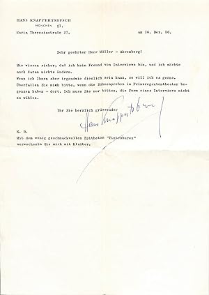 Imagen del vendedor de Masch. Brief mit eigenh. U. (Kugelschreiber). a la venta por Eberhard Kstler Autographen&Bcher oHG
