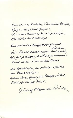 Bild des Verkufers fr Eigenh. Gedichtmanuskript (12 Zeilen) mit U. zum Verkauf von Eberhard Kstler Autographen&Bcher oHG