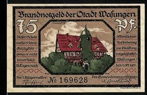 Bild des Verkufers fr Notgeld Wasungen 1921, 75 Pfennig, Damenstift, brennende Stadt zum Verkauf von Bartko-Reher