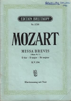 Bild des Verkufers fr Missa Brevis (Missa Nr. 7) D dur / D major / Re majeur. K.V. 194 zum Verkauf von Leipziger Antiquariat