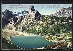 Ansichtskarte Schutzhütte am Grünen See /Weisswassertal, Ansicht mit See und Hoher Tatra