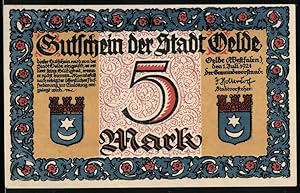 Bild des Verkufers fr Notgeld Oelde 1921, 5 Mark, Schutzmann verhaftet Kupferschmied zum Verkauf von Bartko-Reher