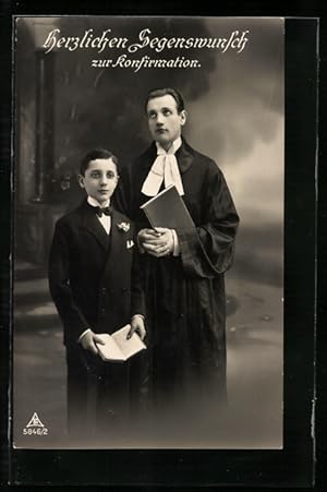 Ansichtskarte Pastor und Junge bei einer Konfirmation