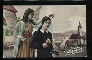 Ansichtskarte Mädchen wird bei der Konfirmation vom Engel gesegnet