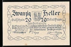 Bild des Verkufers fr Notgeld Zell /Pram 1920, 20 Heller, Bruhaus, Wappen zum Verkauf von Bartko-Reher