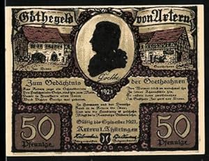 Bild des Verkufers fr Notgeld Artern i. Thringen 1921, 50 Pfennig, Goethe`s Silhouette, Mann und Frau sitzen an offener Tr zum Verkauf von Bartko-Reher