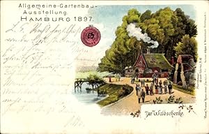 Litho Allgemeine Gartenbau-Ausstellung Hamburg 1897, Zur Waldschenke