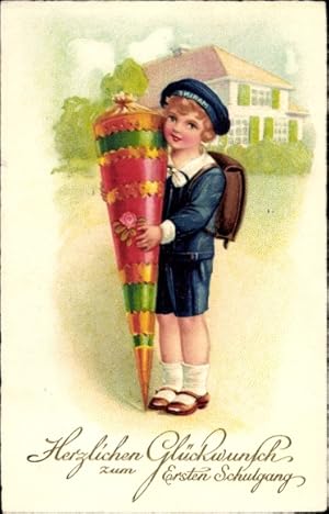Ansichtskarte / Postkarte Glückwunsch zum Schulanfang, Junge mit Zuckertüte, EAS 1538