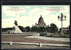 Ansichtskarte St. Pétersbourg, La Cathédrale d`Isaac et le monument de Pierre le Grand