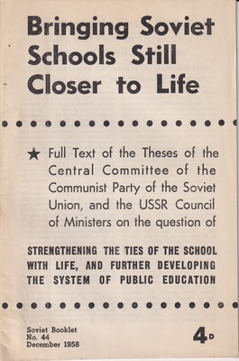 Seller image for Bringing Soviet Schools Still Closer to Life (Soviet Booklet No. 44) for sale by Kennys Bookshop and Art Galleries Ltd.