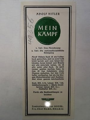 Bild des Verkufers fr Original-Lesezeichen / Verlagswerbung fr  Mein Kampf" von Adolf Hitler zum Verkauf von Galerie fr gegenstndliche Kunst