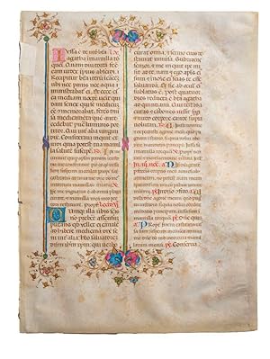 A leaf from the Llangattock Breviary in Latin, finely illuminated on vellum