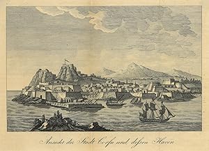 KORFU. "Ansicht der Stadt Corfu und dessen Haven". Gesamtansicht mit dem Hafen.