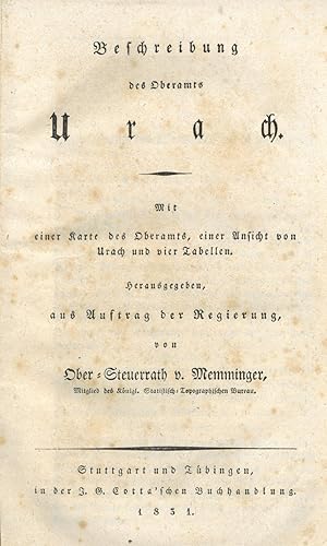 Bild des Verkufers fr URACH (Oberamt). - Memminger, J.D.G. Beschreibung des Oberamts Urach. zum Verkauf von Peter Bierl Buch- & Kunstantiquariat Inh.: Andrea Bierl