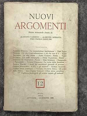 Rivista trimestrale Nuovi Argomenti. n. 12. Nuova serie Ottobre-Dicembre 1968