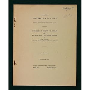 Imagen del vendedor de The Pattini cult as a socio-religious institution. Ethnological Survey of Ceylon, No.3. a la venta por Books of Asia Ltd, trading as John Randall (BoA)