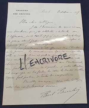 Lettre autographe signée de Paul Painlevé - 1919
