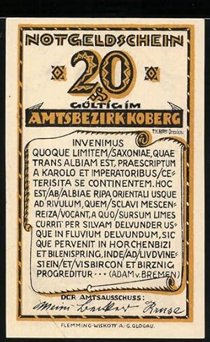 Bild des Verkufers fr Notgeld Koberg, 20 Pfennig, Limes Saxonia zum Verkauf von Bartko-Reher