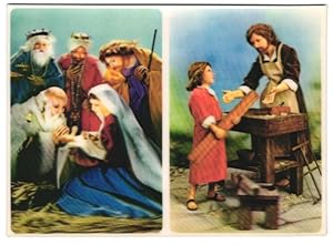 Bild des Verkufers fr 3D-Ansichtskarte Jesus als Sugling mit seiner Mutter und den Heiligen Drei Knigen und als Junge mit Josef zum Verkauf von Bartko-Reher