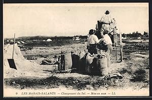 Carte postale Guerande, Les Marais Salants, Chargement du sel, Arbeiter verladen das Salz auf ein...