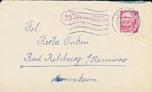 Landpoststempel (23) Westgroßefehn Großefehn Ostfriesland über Aurich auf Brief, 23.11.1957